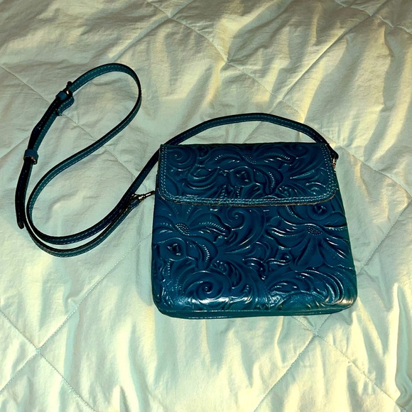 Patricia Nash Leather cross body bag teal with dust bag - Picture 2 of 9